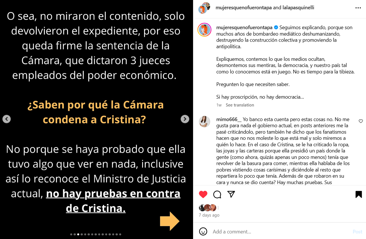 Tras la condena a la ex mandataria, estallaron las redes de mensajes donde se explica de una manera menos académica pero eficaz, porqué es ilegítimo su aprisionamiento y denuncias sobre más de una docena de irregularidades obvias en la descripción de su sentencia.