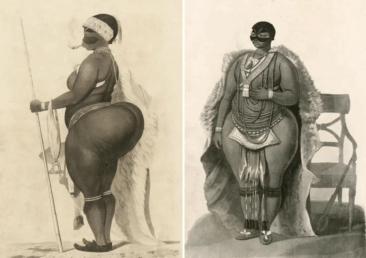 Ilustración antigua de Sara Baartman, la Venus Hotentote.