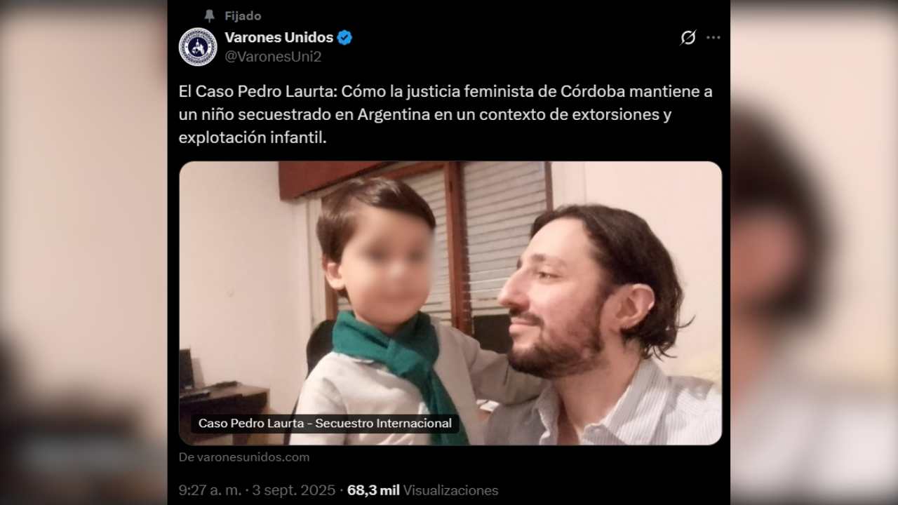 Tuit compartido por la organización Varones Unidos en la que hablaba del caso de Laurta