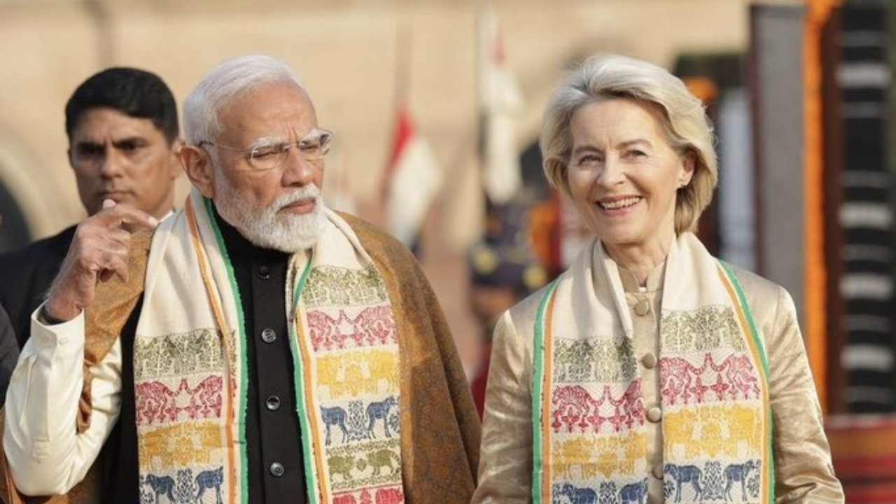 El primer ministro de India, Narendra Modi, junto a la presidenta de la Comisión Europea, Ursula von der Leyen. Foto: X / @vonderleyen