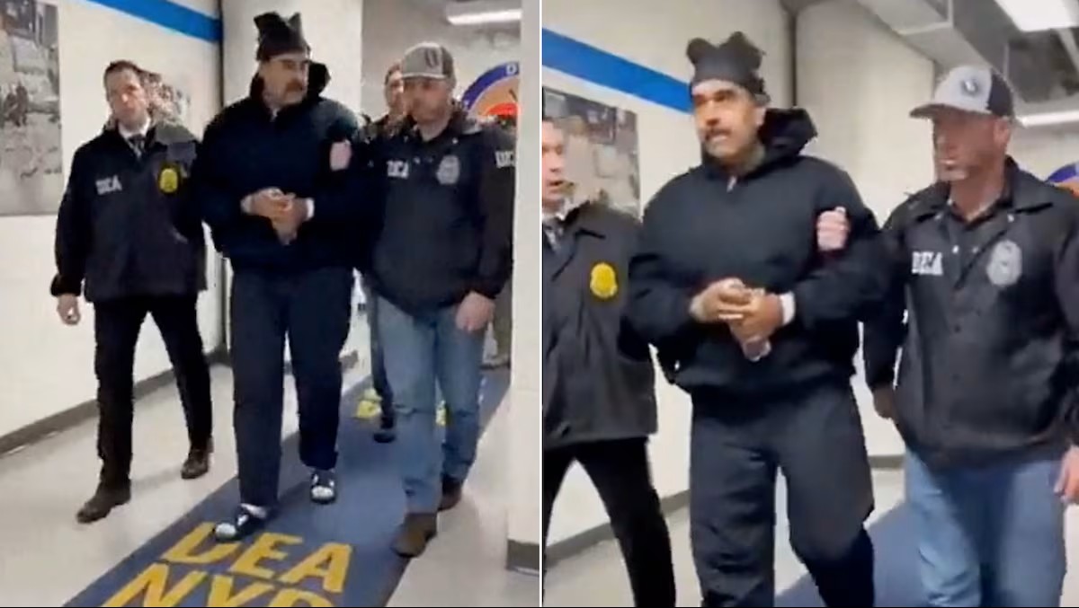 Imágenes difundidas por el gobierno de EE.UU. de Nicolás Maduro siendo trasladado a su arresto en Nueva York