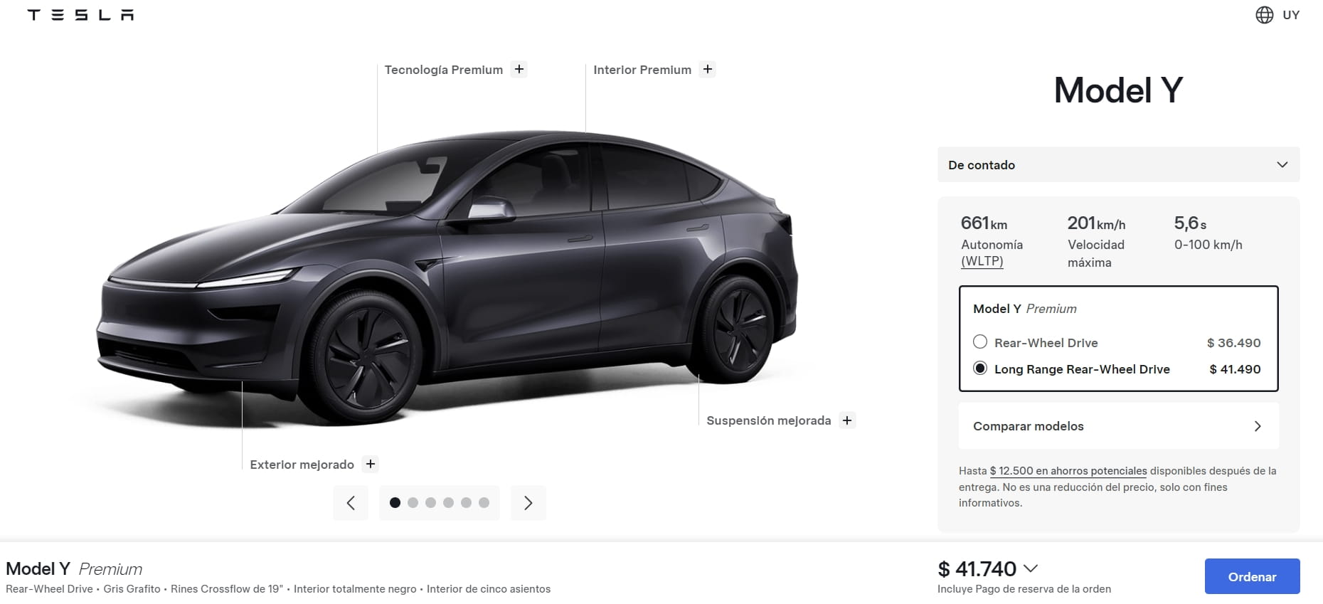 Captura de la web de Tesla Uruguay