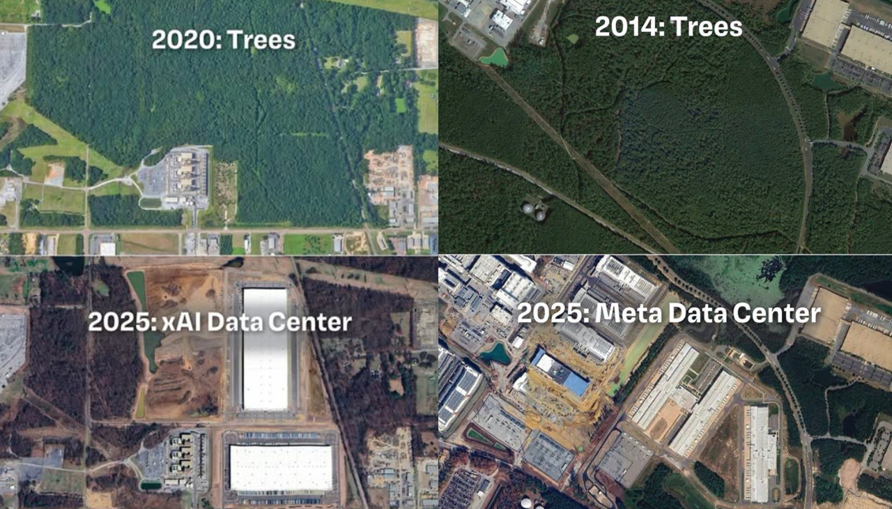 Imagenes satelitales de daño ambiental provocado por data centers en EE.UU.