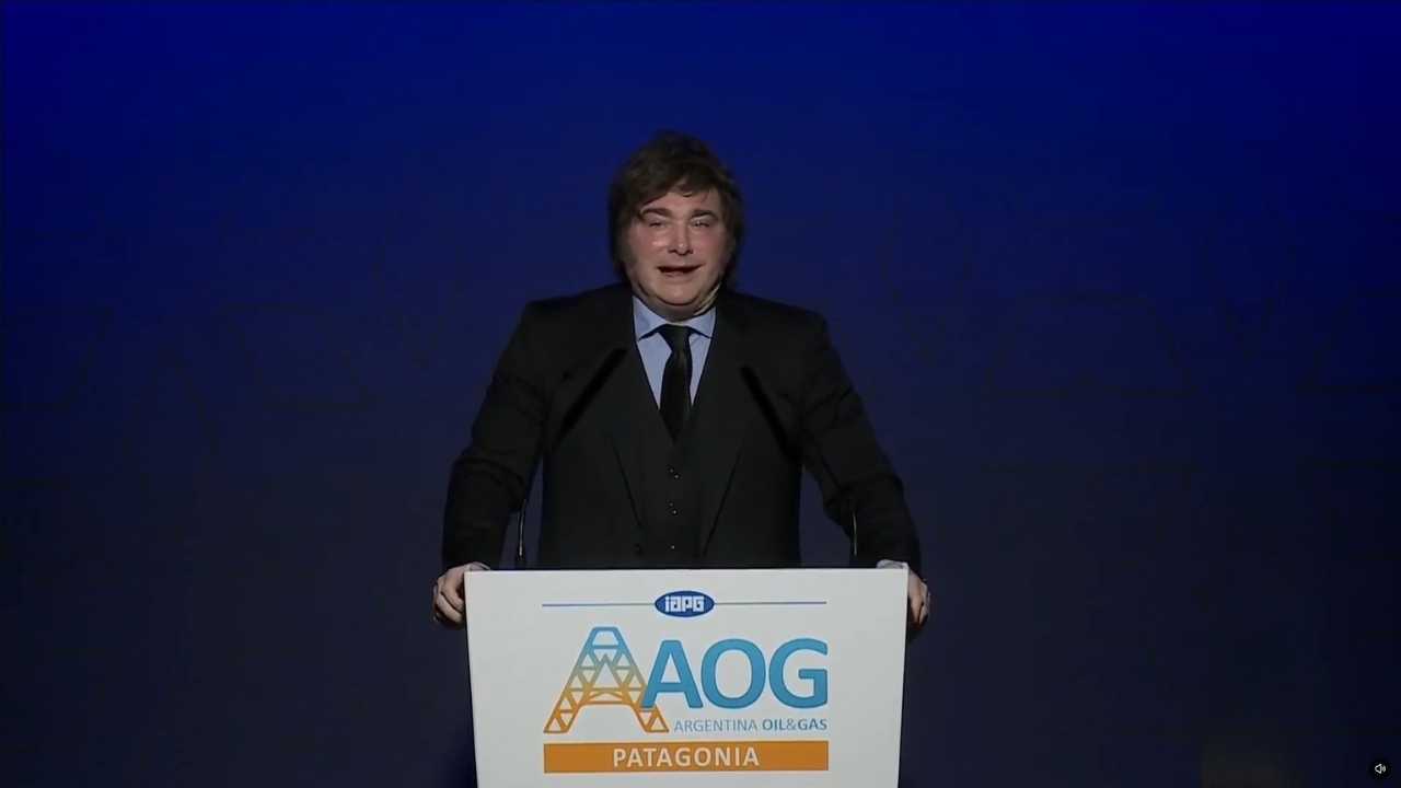 Javier Milei durante su disertación en el evento Argentina Oil and Gas