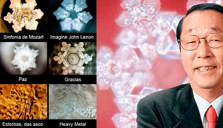Imágenes de Masaru Emoto, sobre los cambios de las moléculas del agua.