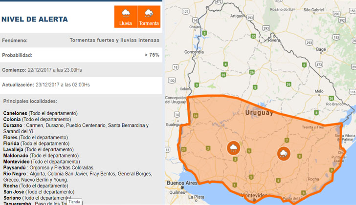 INUMET anuncia alerta naranja por tormentas fuertes para gran parte del ...