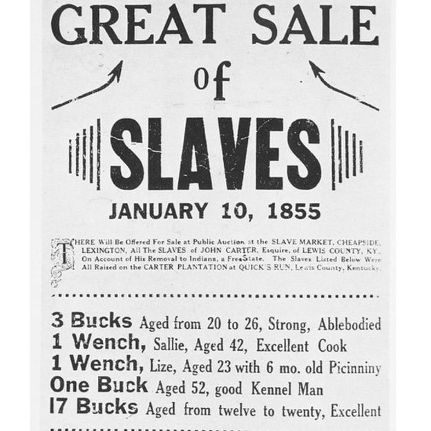 "Gran venta de esclavos", anuncia este afiche del año 1855