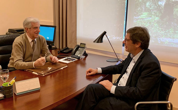 Tabaré Vázquez y Javier Miranda reunidos en la oficina presidencial de Suarez y Reyes / Foto: Presidencia