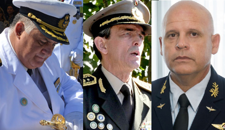 Comandantes en jefe: Jorge Wilson, de la Armada Nacional; Gerardo Fregossi, del Ejército;  y Luis Heber de León de la Fuerza Aérea. Fotos: Presidencia y FAU.