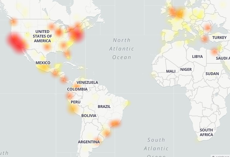 Mapa de reportes de problemas con Facebook. Foto: Down Detector 