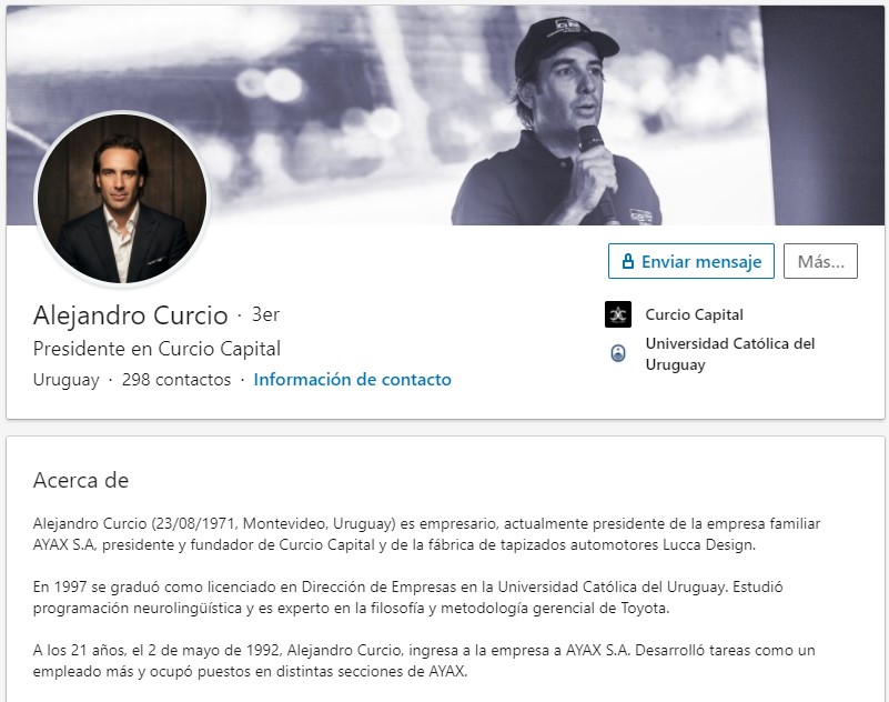 Captura de pantalla del perfil de Linkedin de Alejandro Curcio
