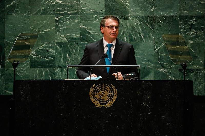 Jair Bolsonaro hablando en la Asamblea General de la ONU