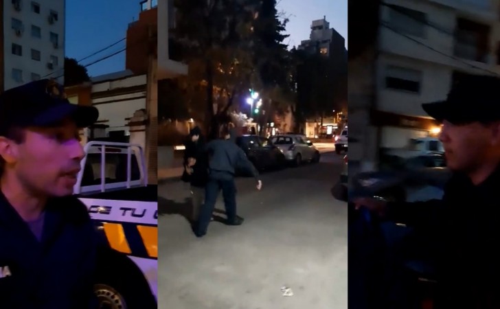 Capturas del video viral en que se ven a los dos oficiales, uno de los cuales se negó a identificarse a pesar de que la Ley Orgánica Policial los obliga a ello. 