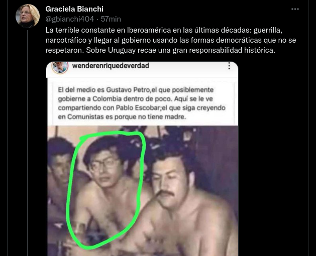 Graciela Bianchi compartió una fake news sobre Gustavo Petro, a solo horas de ser el nuevo presidente de Colombia - Noticias Uruguay, LARED21 Diario Digital