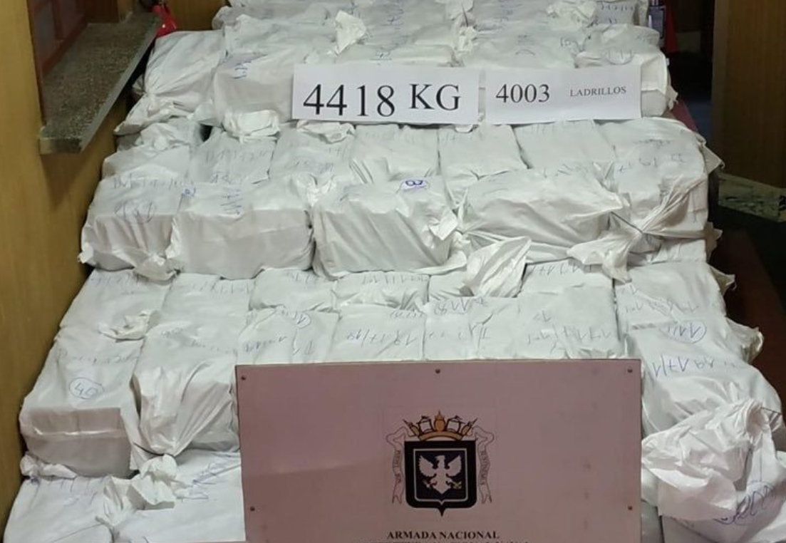 A finales de diciembre de 2019, la Armada Nacional del Uruguay detuvo más de 4 toneladas de cocaína en el puerto de Montevideo. Foto de archivo: Armada Nacional