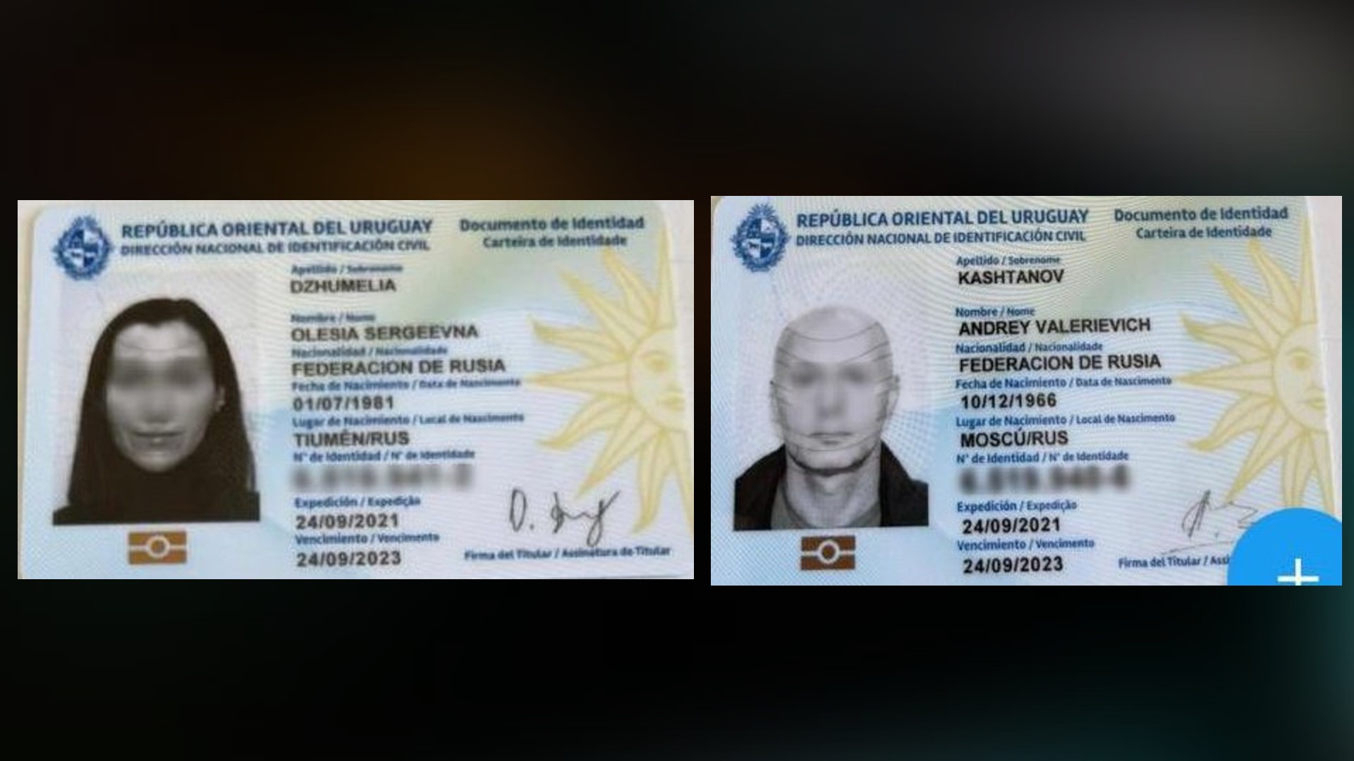 Cédulas de las dos personas de nacionalidad rusa, que ingresaron por autorización de Álvaro Delgado.