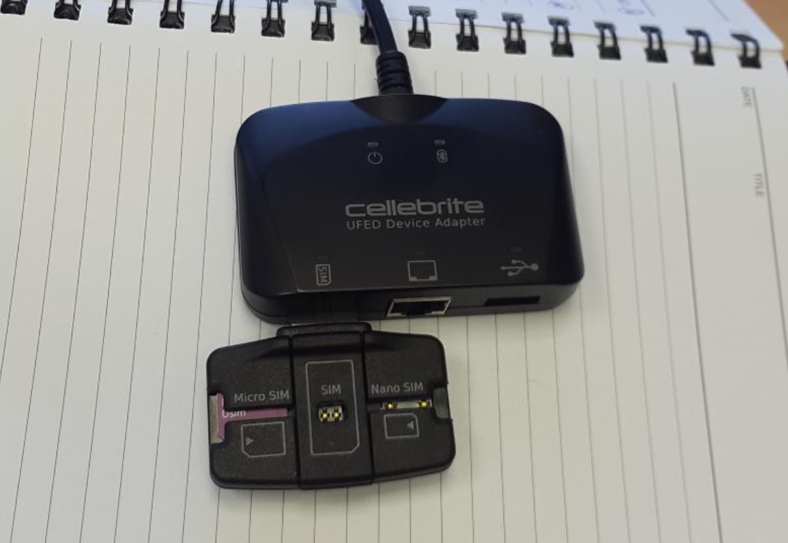 Physical adapter of the Cellebrite UFED 4PC system, for forensic work with electronic devices.  Photo courtesy of Cellebrite