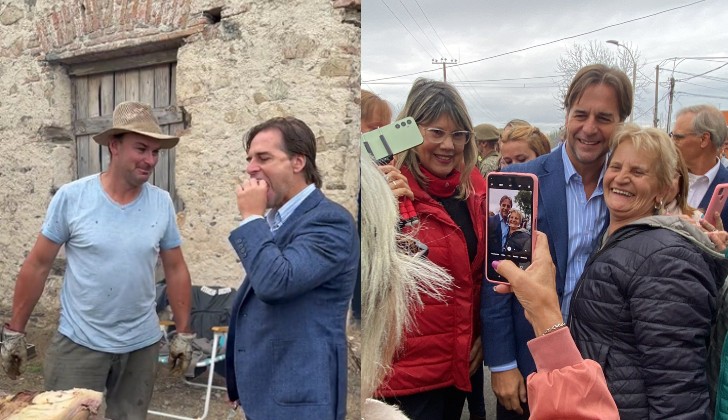 Lacalle Pou comió asado y se tomó decenas de selfies con seguidores y seguidoras en Ecilda Paullier el sábado. 
