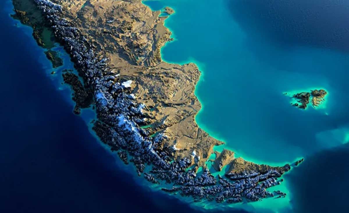 La Patagonia Argentina y Las Islas Malvinas, vista satelital (imagen ilustrativa).