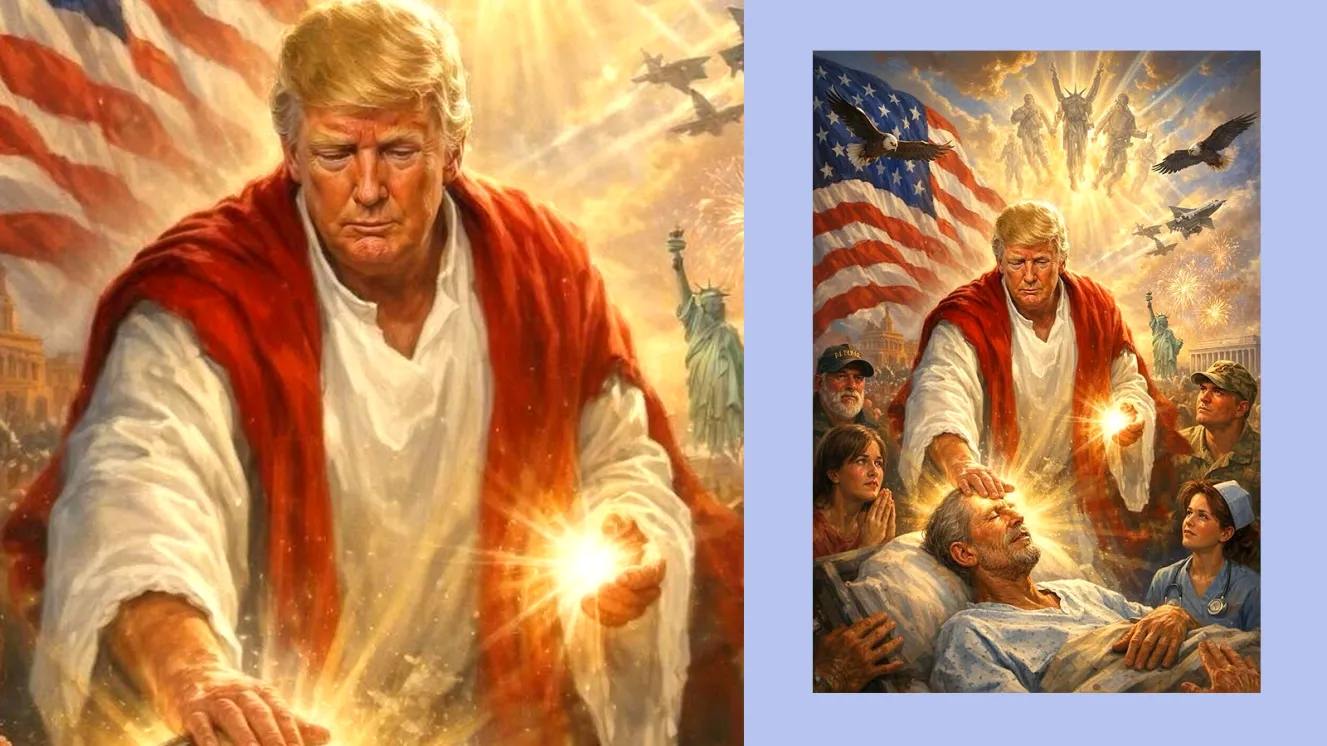 Trump compartió una imagen en redes sociales en la que se muestra como un mesías